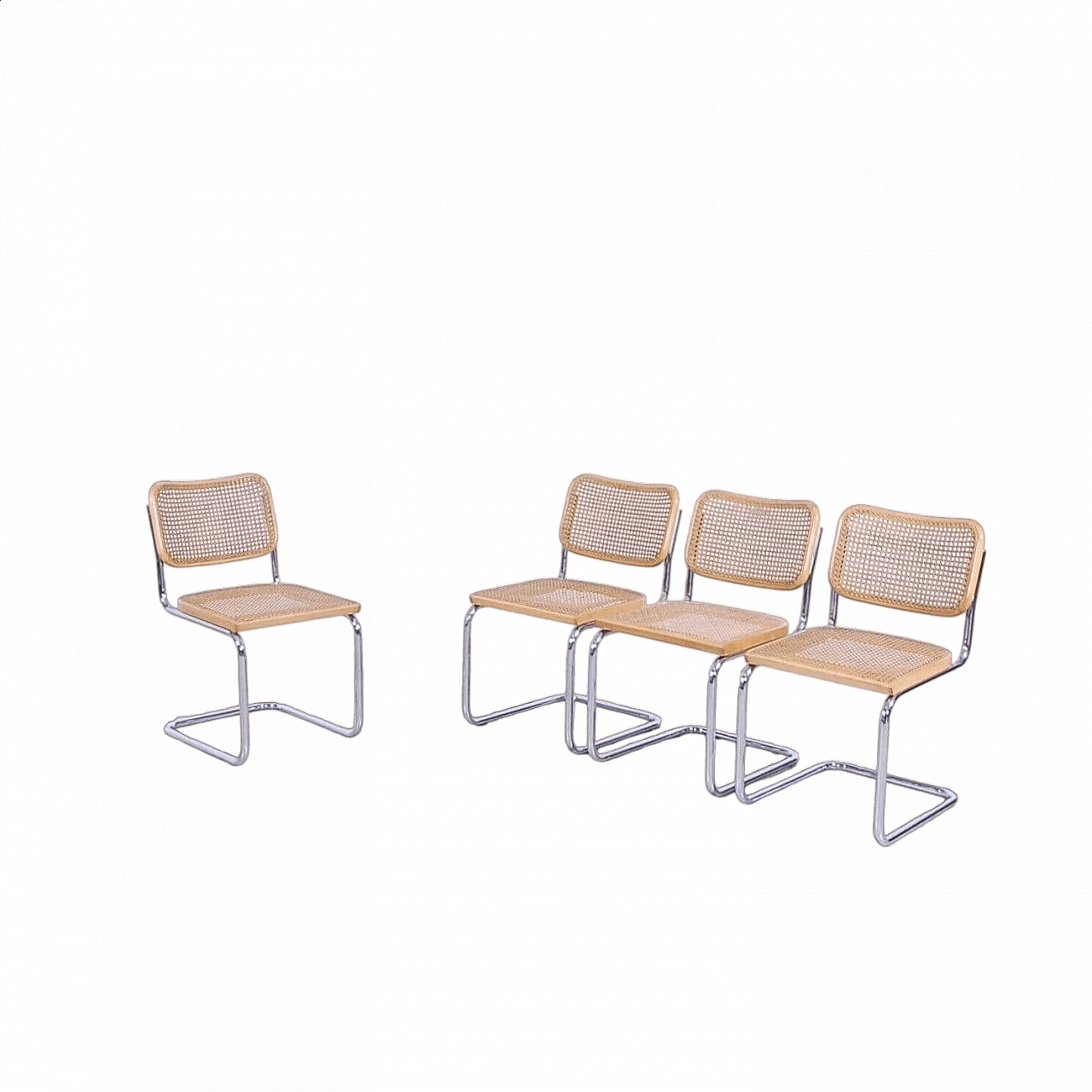 4 Cesca B32 beech and Vienna straw chairs by Marcel Breuer, 1970s 14