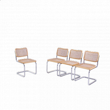 4 Cesca B32 beech and Vienna straw chairs by Marcel Breuer, 1970s