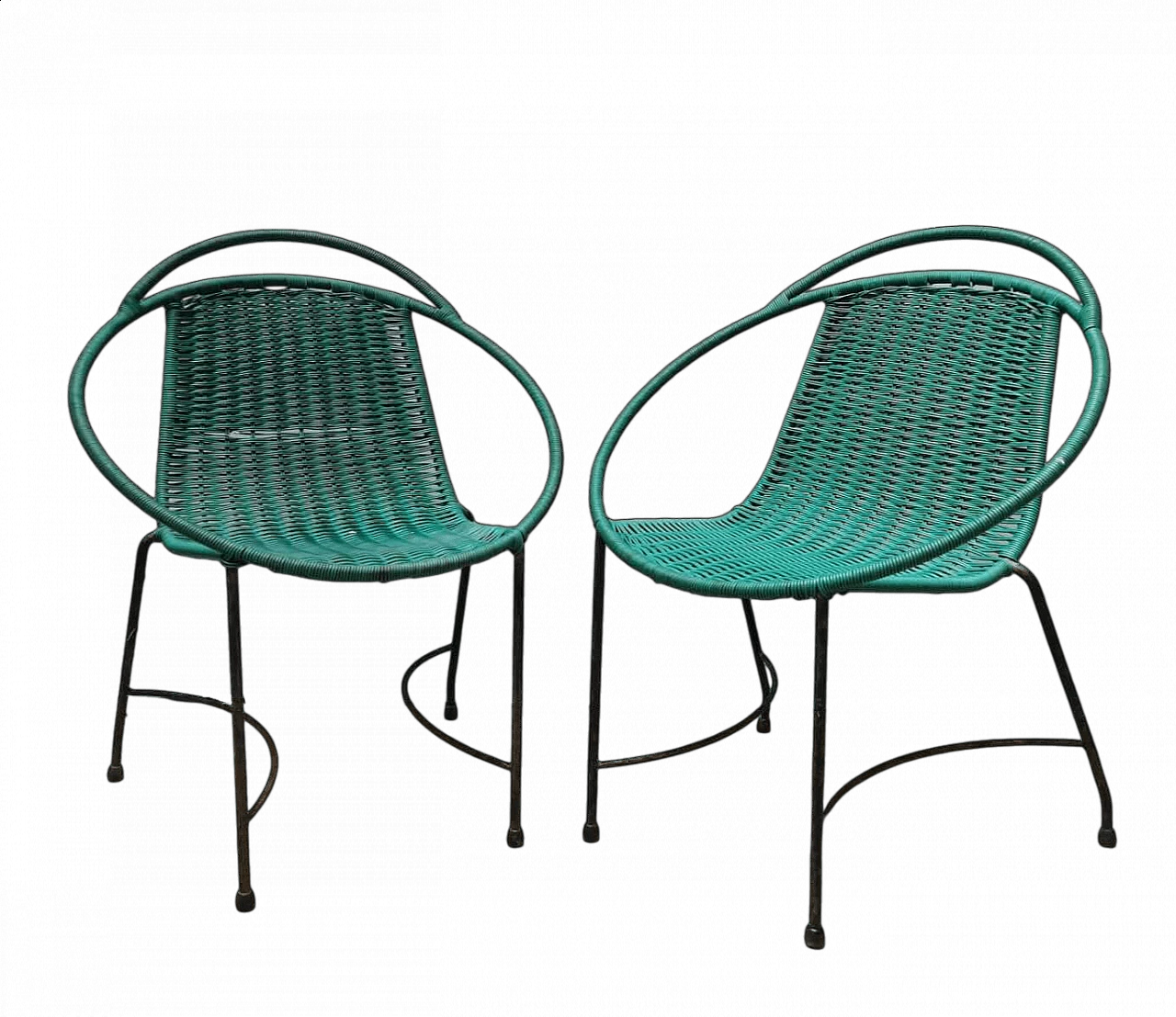 Pair of green and black outdoor armchairs, 1970s 5