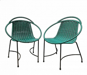 Pair of green and black outdoor armchairs, 1970s