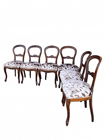 6 Walnut and fabric dining chairs in Louis Philippe style, 1940s