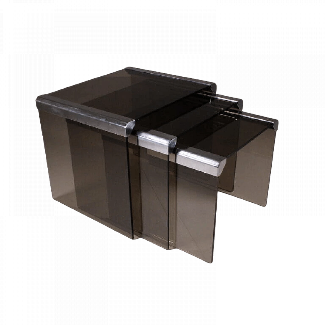 3 Tavolini a nido in vetro fumé e metallo di Gallotti&Radice, anni '70 6