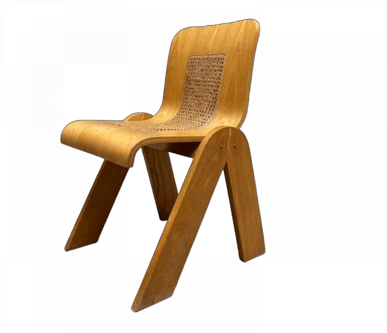 Bent plywood and straw chair by Gigi Sabadin for Stilwood, 1970s 5