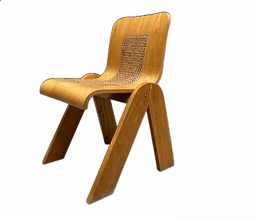 Bent plywood and straw chair by Gigi Sabadin for Stilwood, 1970s
