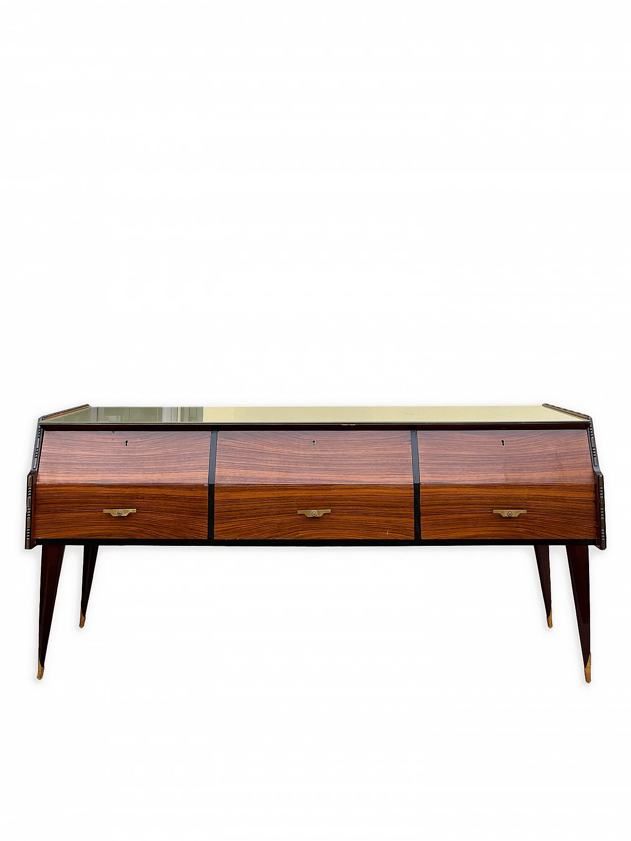 Wooden chest of drawers with brass handles, 1960s 2