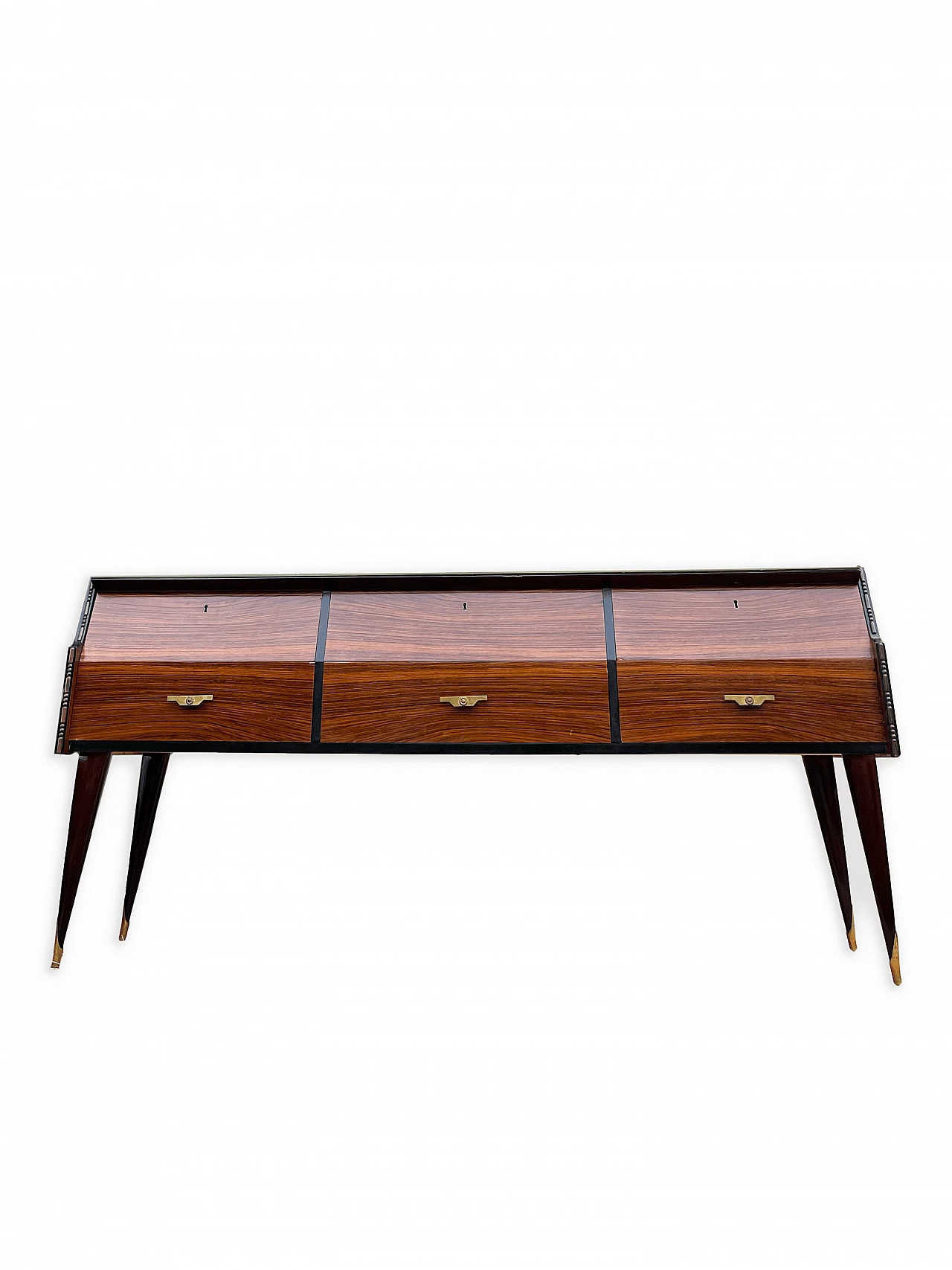 Wooden chest of drawers with brass handles, 1960s 6