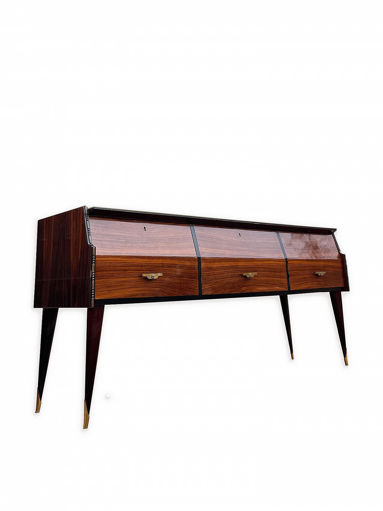 Wooden chest of drawers with brass handles, 1960s 7