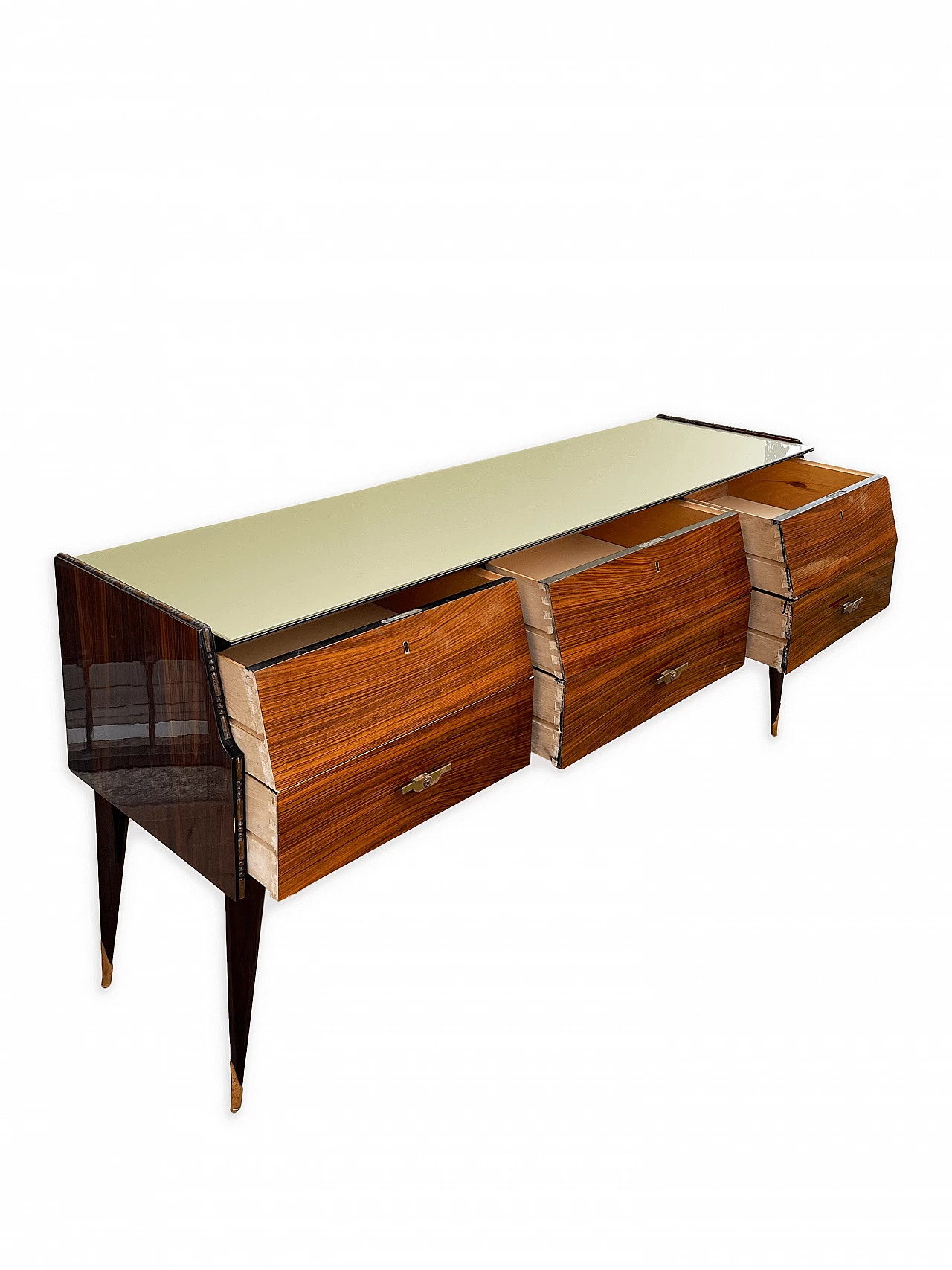 Wooden chest of drawers with brass handles, 1960s 8