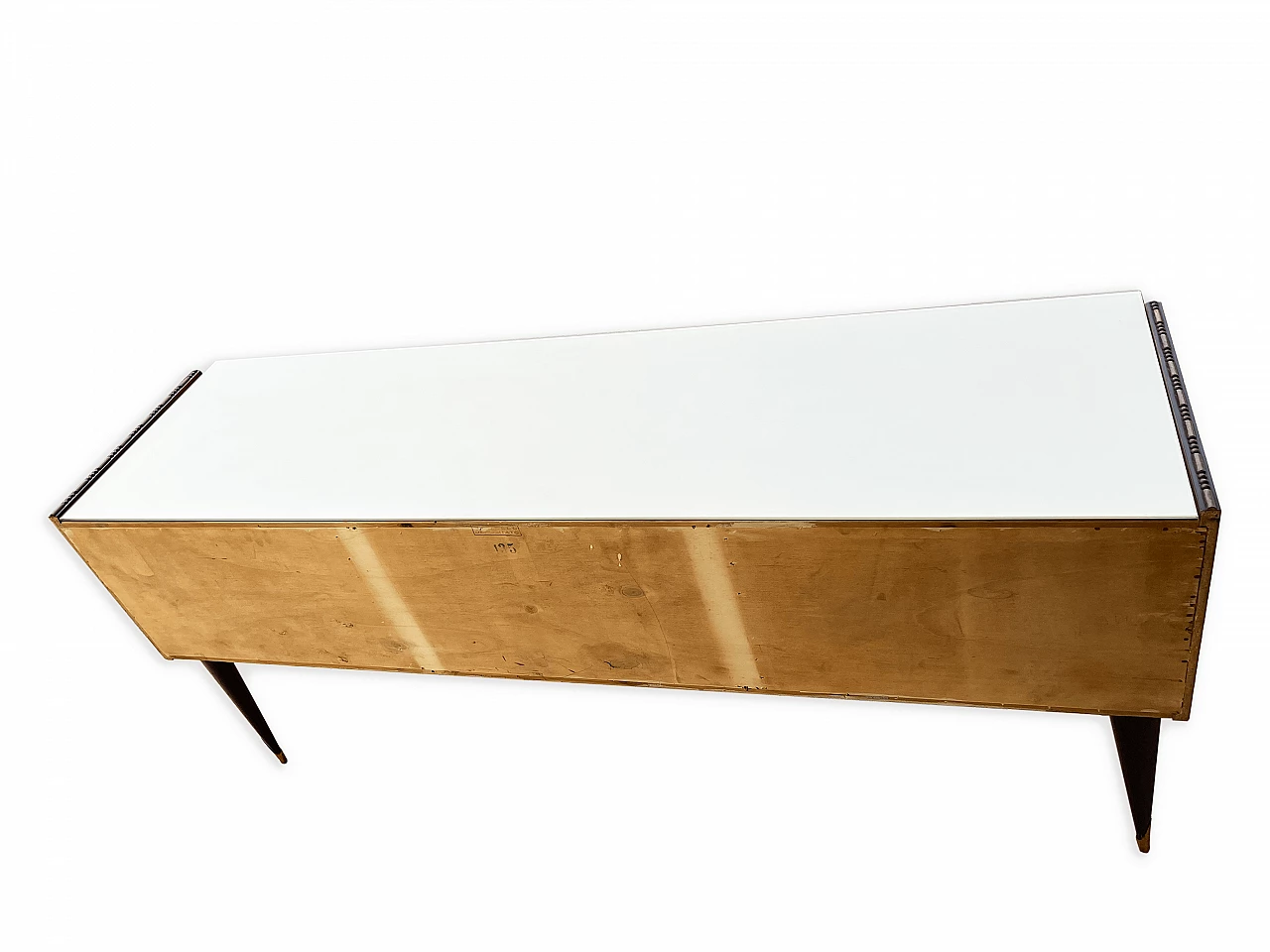 Wooden chest of drawers with brass handles, 1960s 10