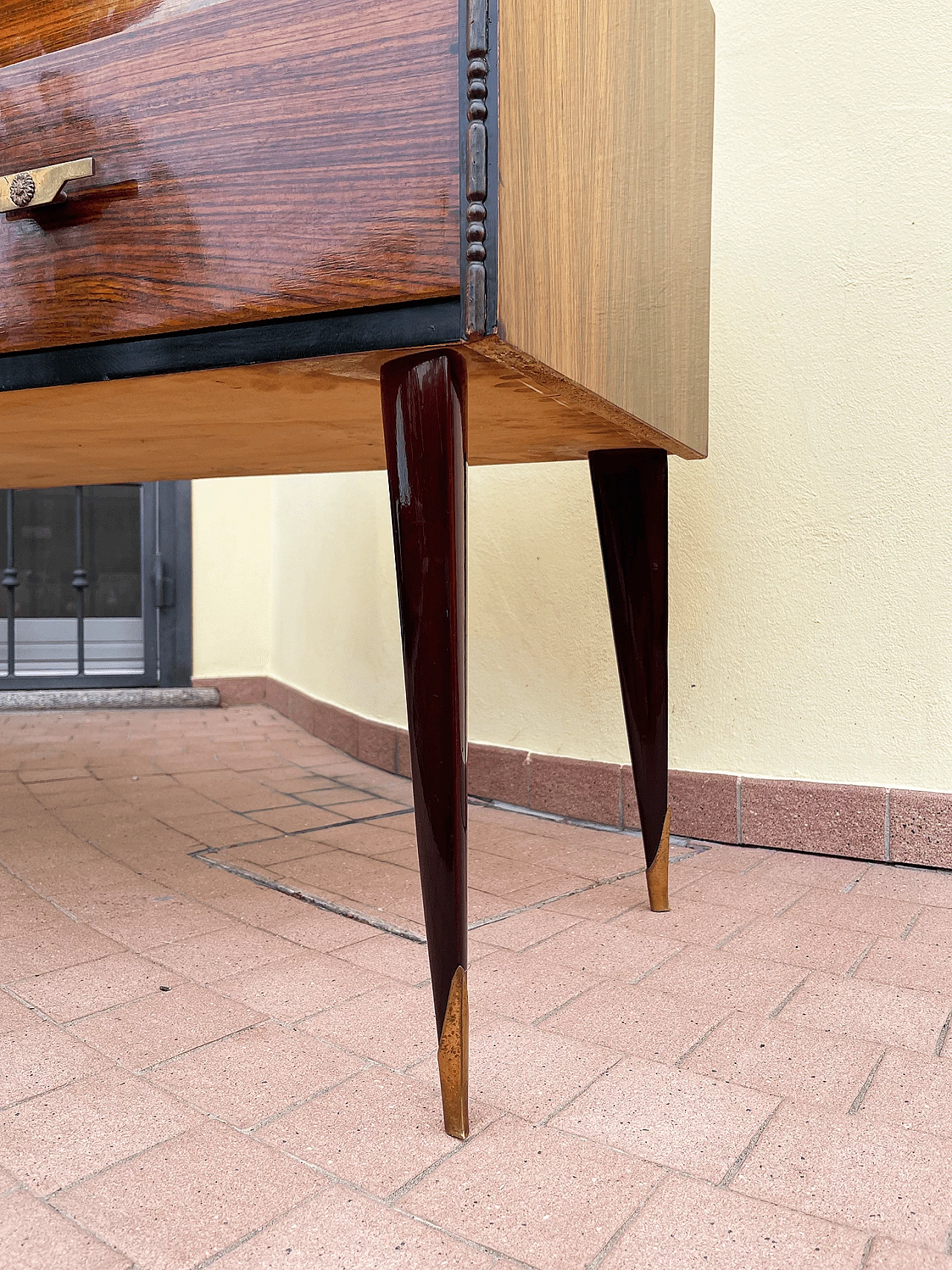Wooden chest of drawers with brass handles, 1960s 13