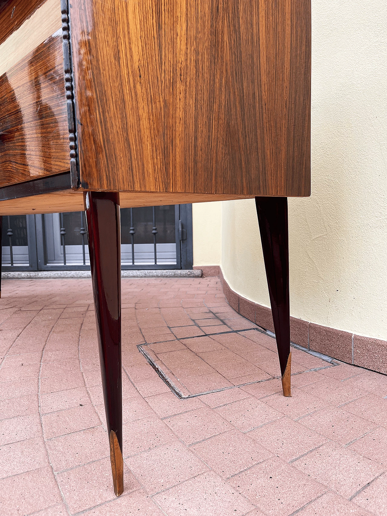 Wooden chest of drawers with brass handles, 1960s 14