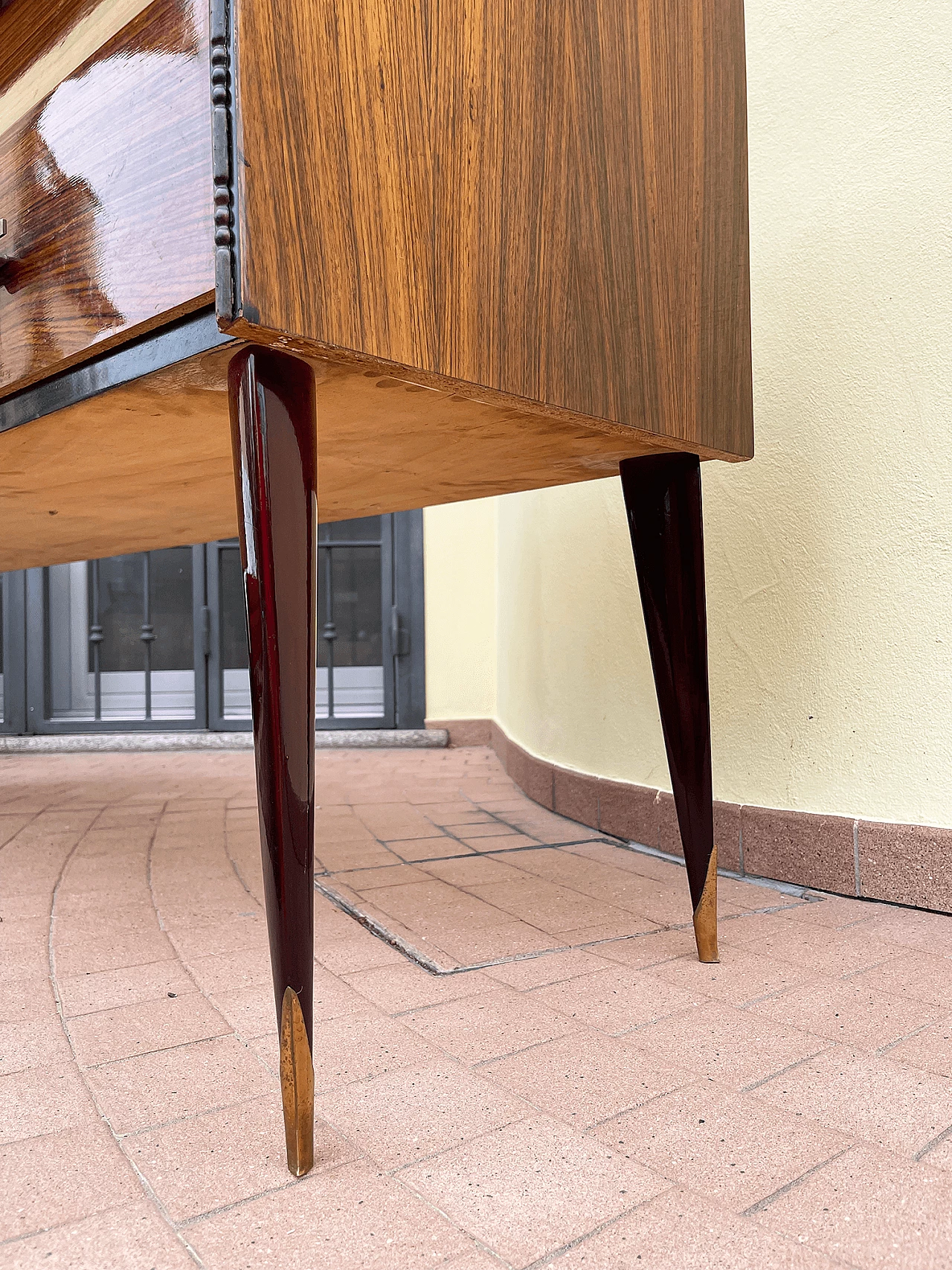 Wooden chest of drawers with brass handles, 1960s 15