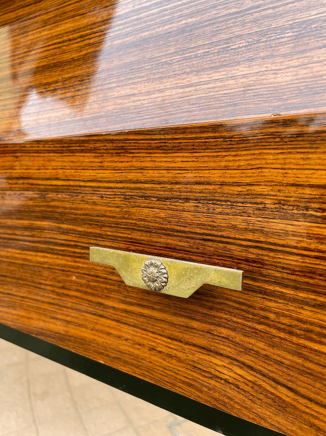 Wooden chest of drawers with brass handles, 1960s 16