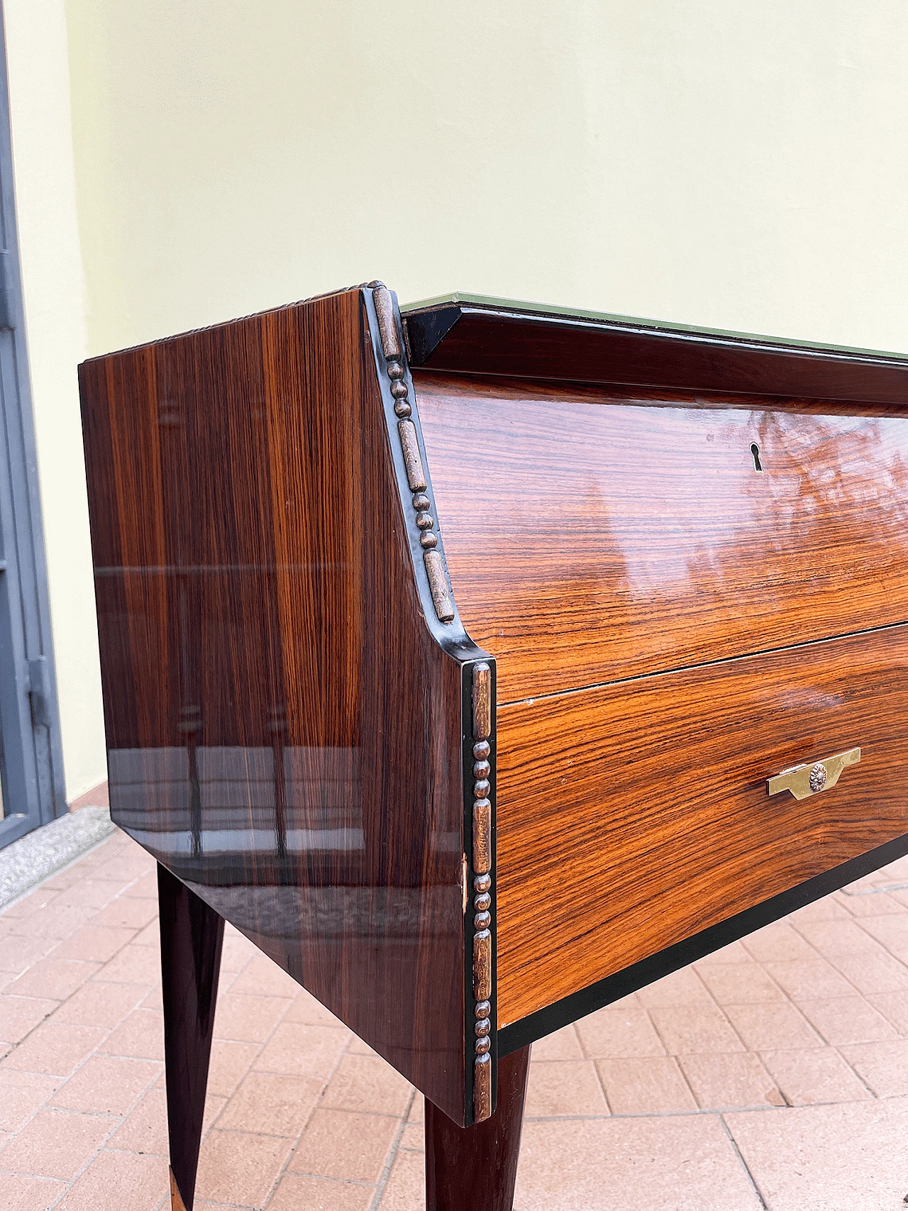 Wooden chest of drawers with brass handles, 1960s 17