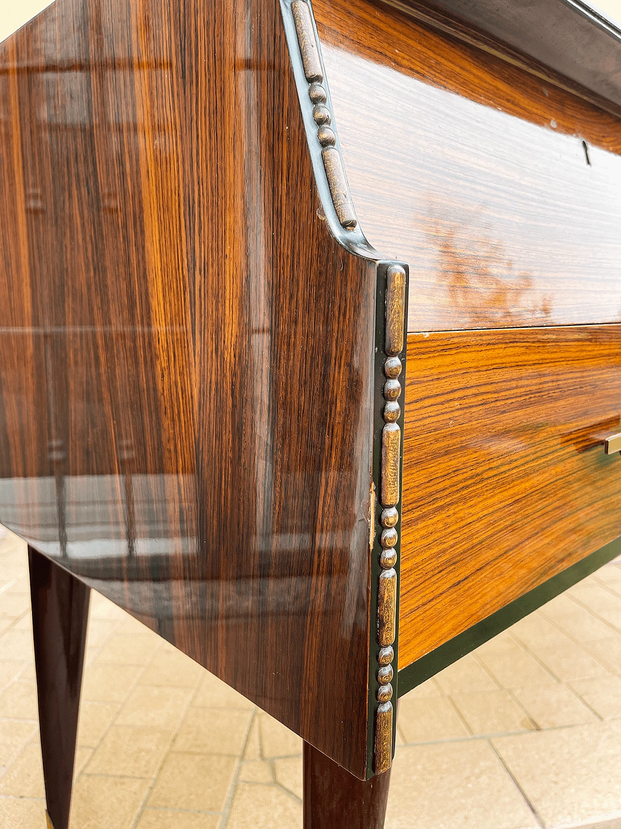 Wooden chest of drawers with brass handles, 1960s 18