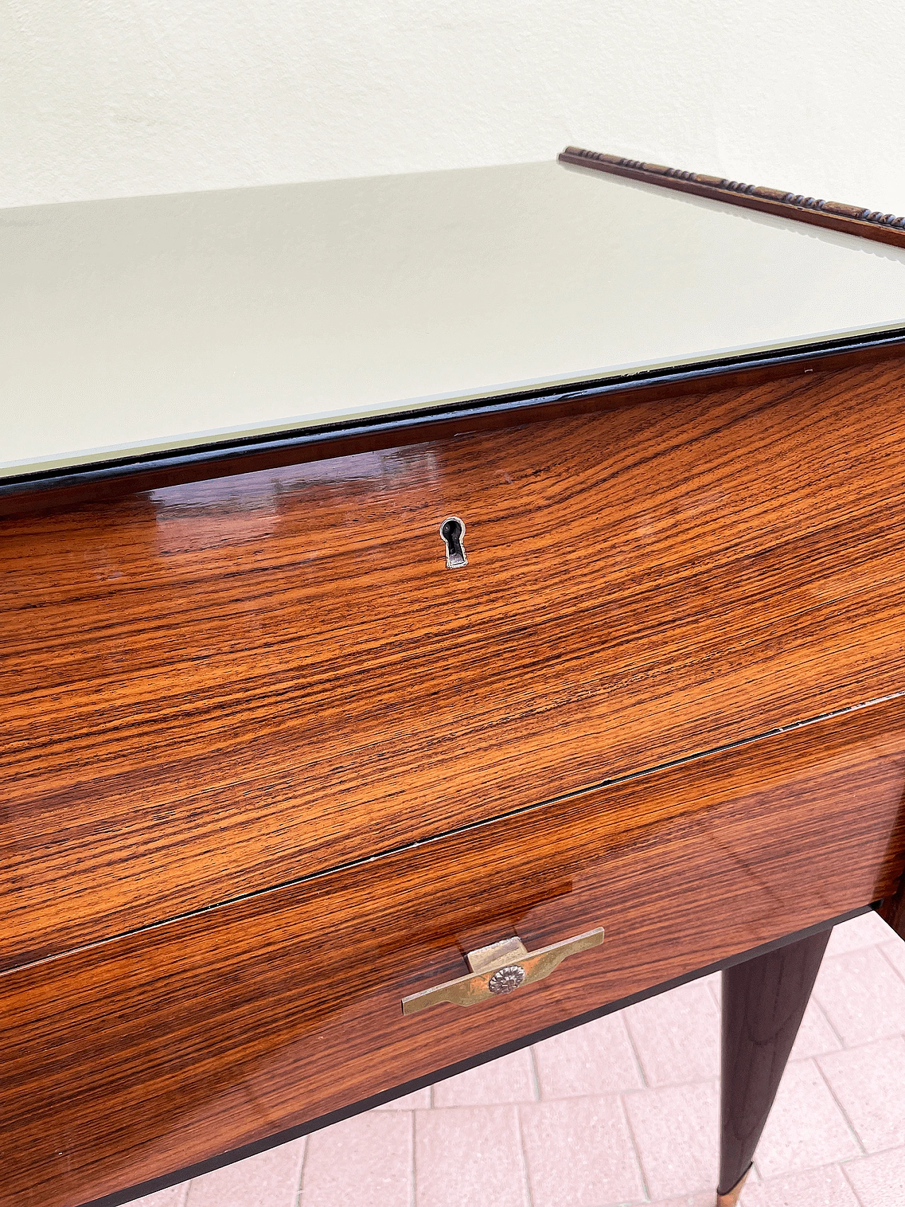 Wooden chest of drawers with brass handles, 1960s 21