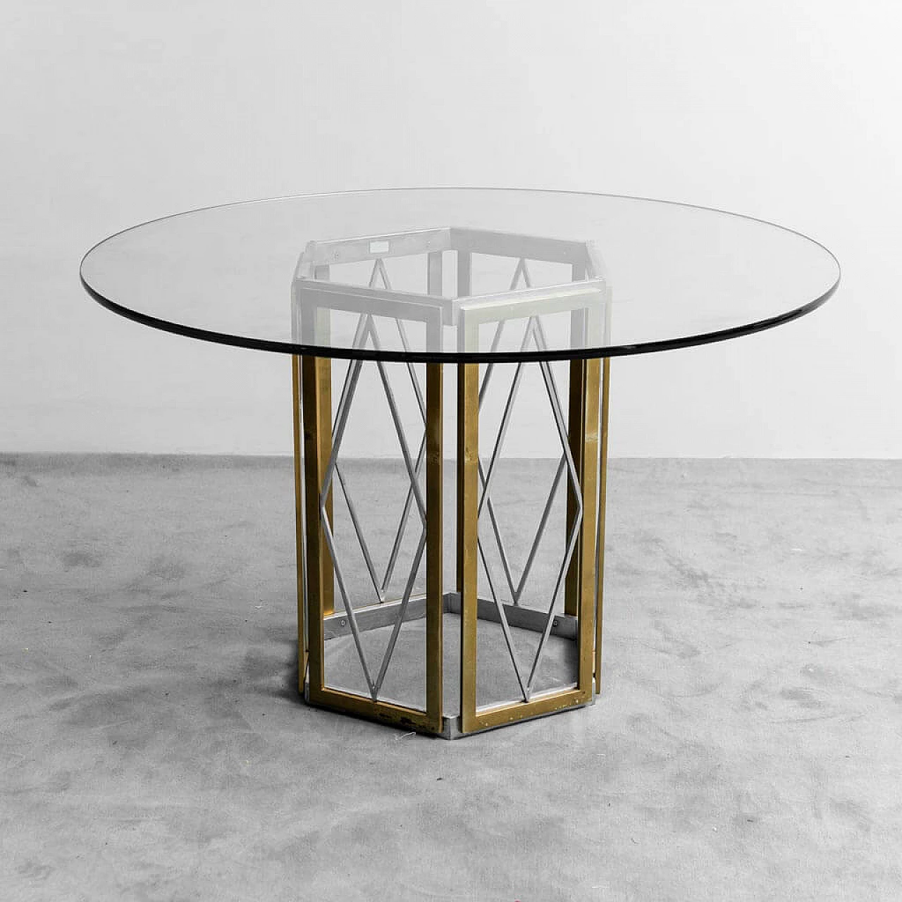 Tavolo rotondo in metallo e vetro di Renato Zevi, anni '70 4