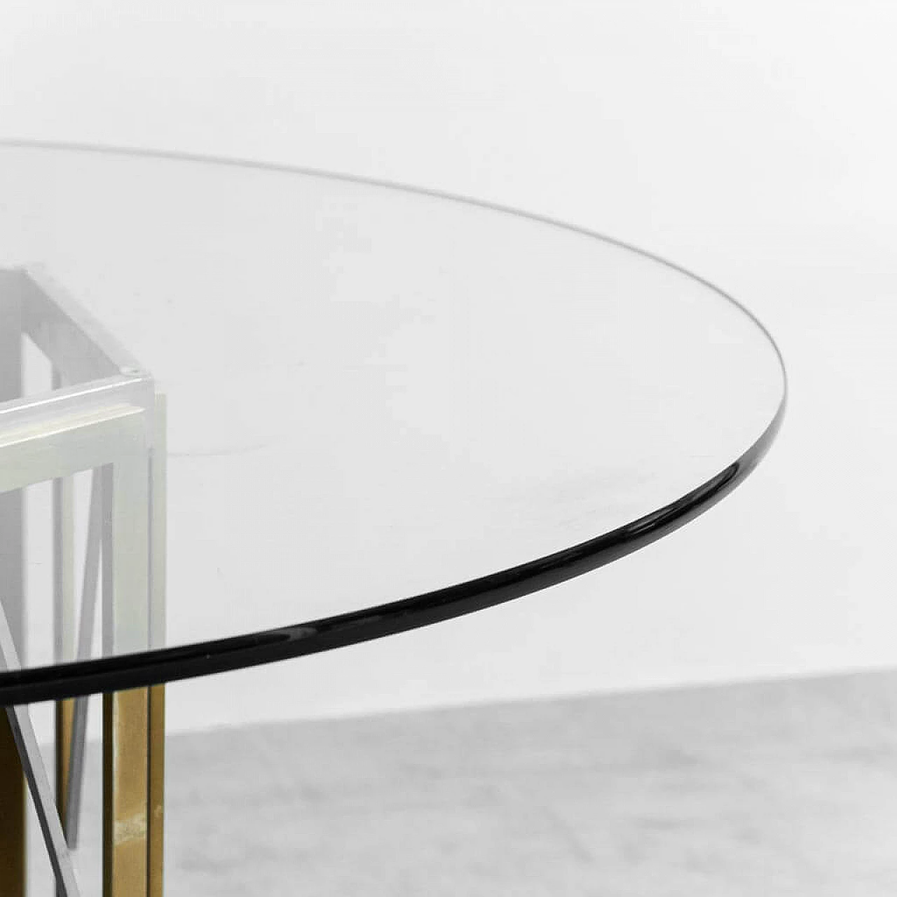 Tavolo rotondo in metallo e vetro di Renato Zevi, anni '70 5