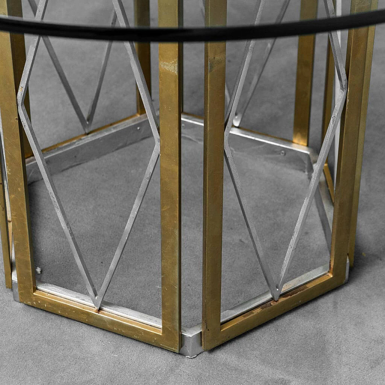 Tavolo rotondo in metallo e vetro di Renato Zevi, anni '70 6