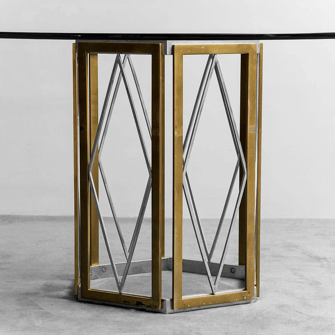 Tavolo rotondo in metallo e vetro di Renato Zevi, anni '70 8