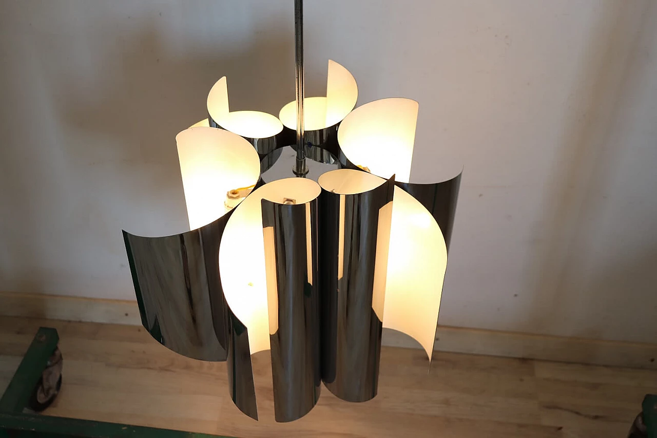 Space Age six-light steel chandelier, 1970s 3