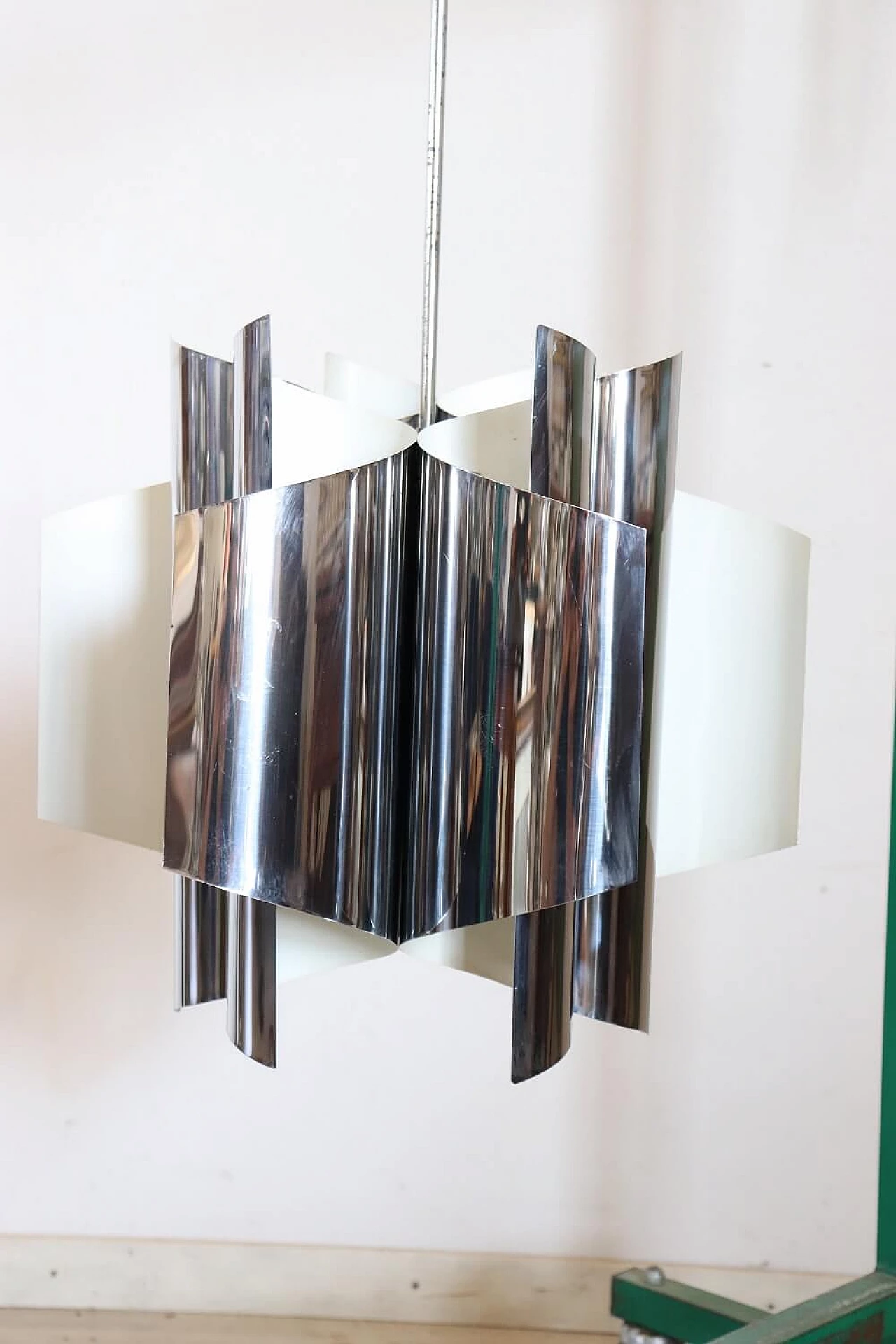 Space Age six-light steel chandelier, 1970s 10