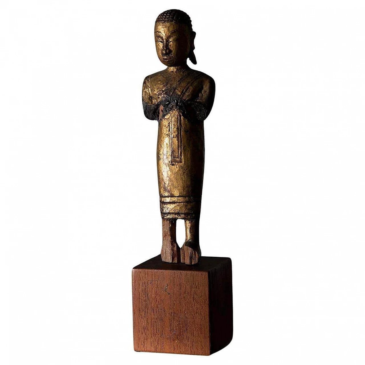 Sculpture of a praying Buddhist monk in wood Burma, 19th century 6