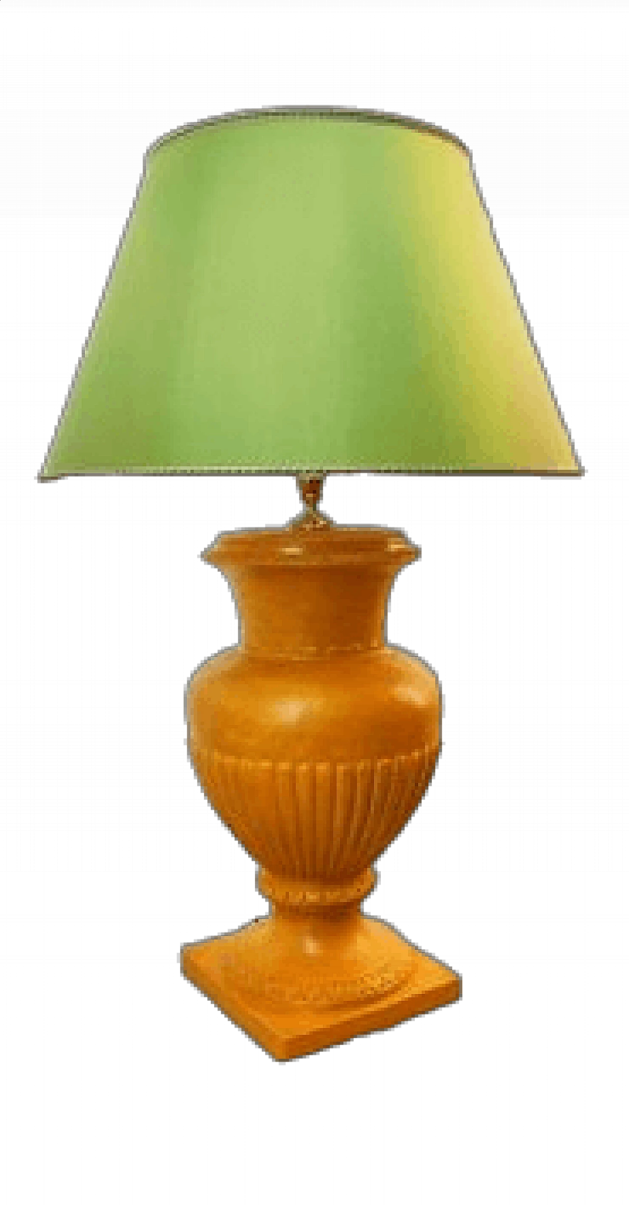 Gilded ceramic table lamp with green shade, 1970s 19