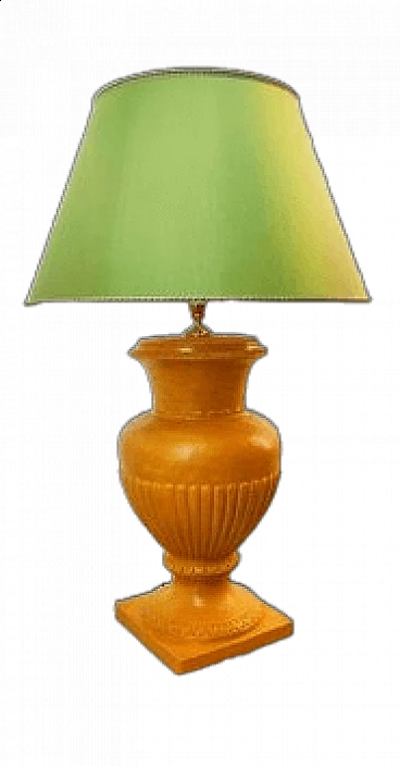 Lampada da tavolo in ceramica dorata con paralume verde, anni '70