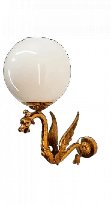 Brass and glass wall light with dragon, 1970s