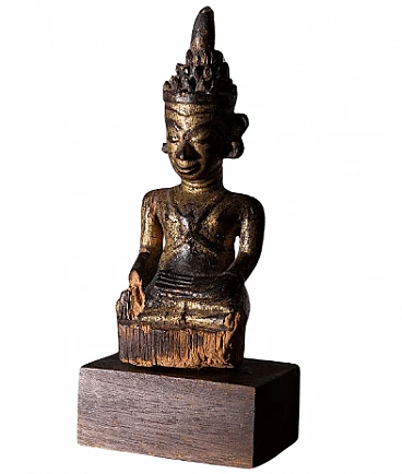 Buddha birmano, scultura in legno laccato, '800
