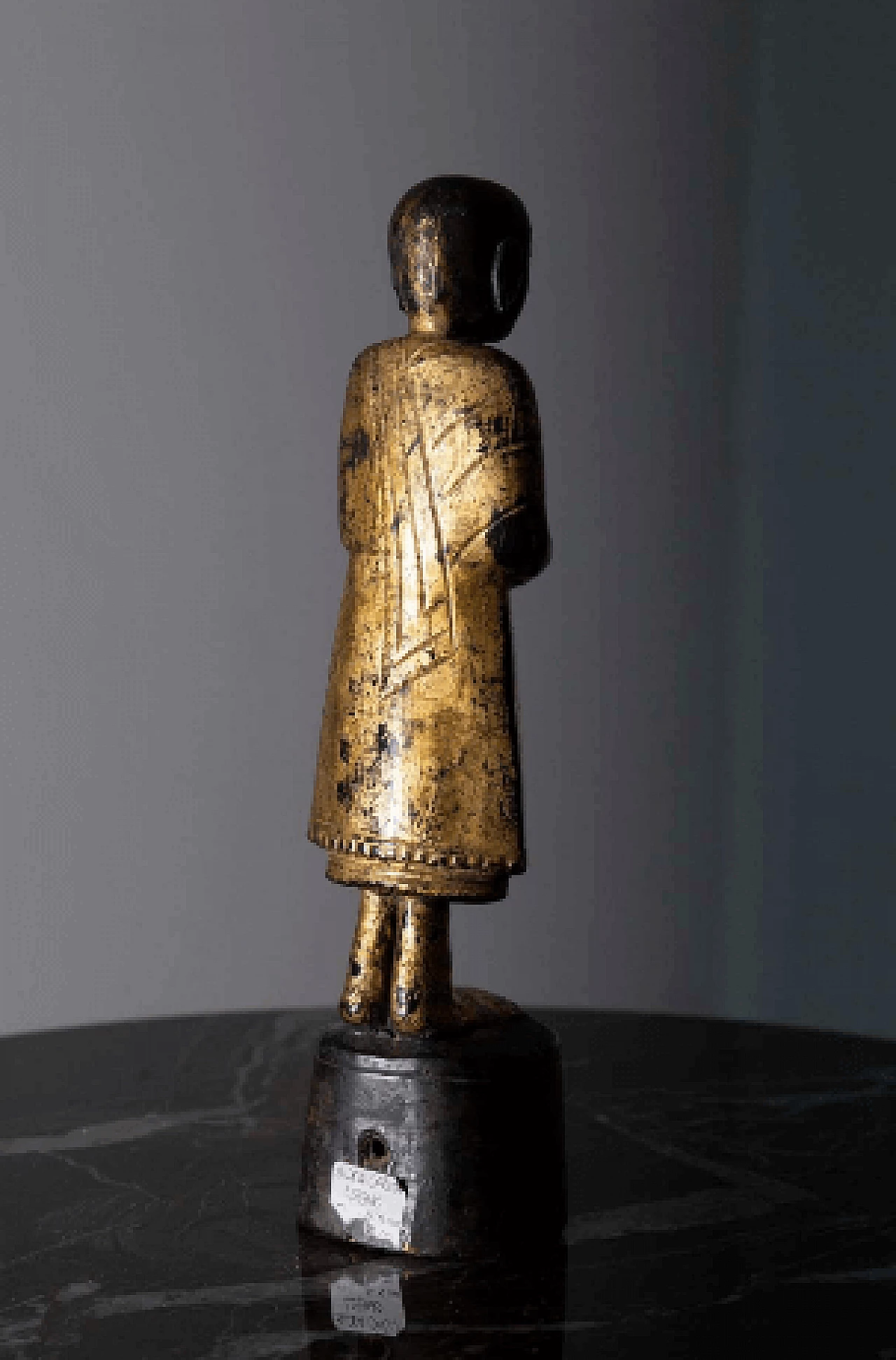 Buddha birmano portatore d'acqua, scultura in legno laccato, '800 8