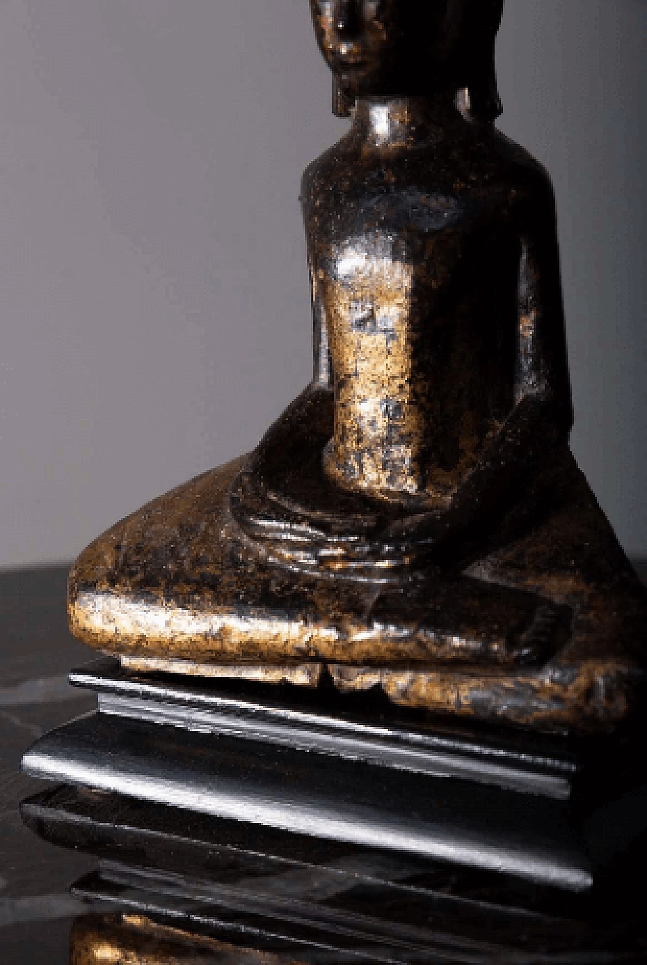 Thai Dvaravati meditation Buddha, wood sculpture, 19th century 3