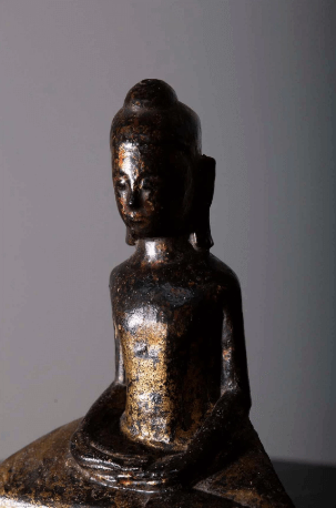 Thai Dvaravati meditation Buddha, wood sculpture, 19th century 4