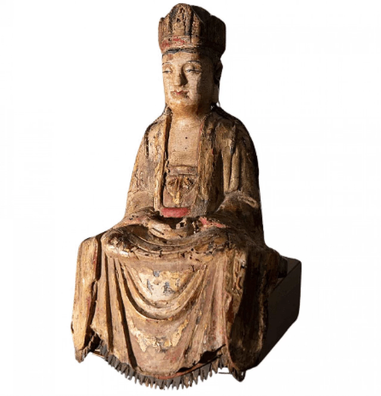 Bodhisattva Guanyin cinese, scultura in legno policromo, '500 1