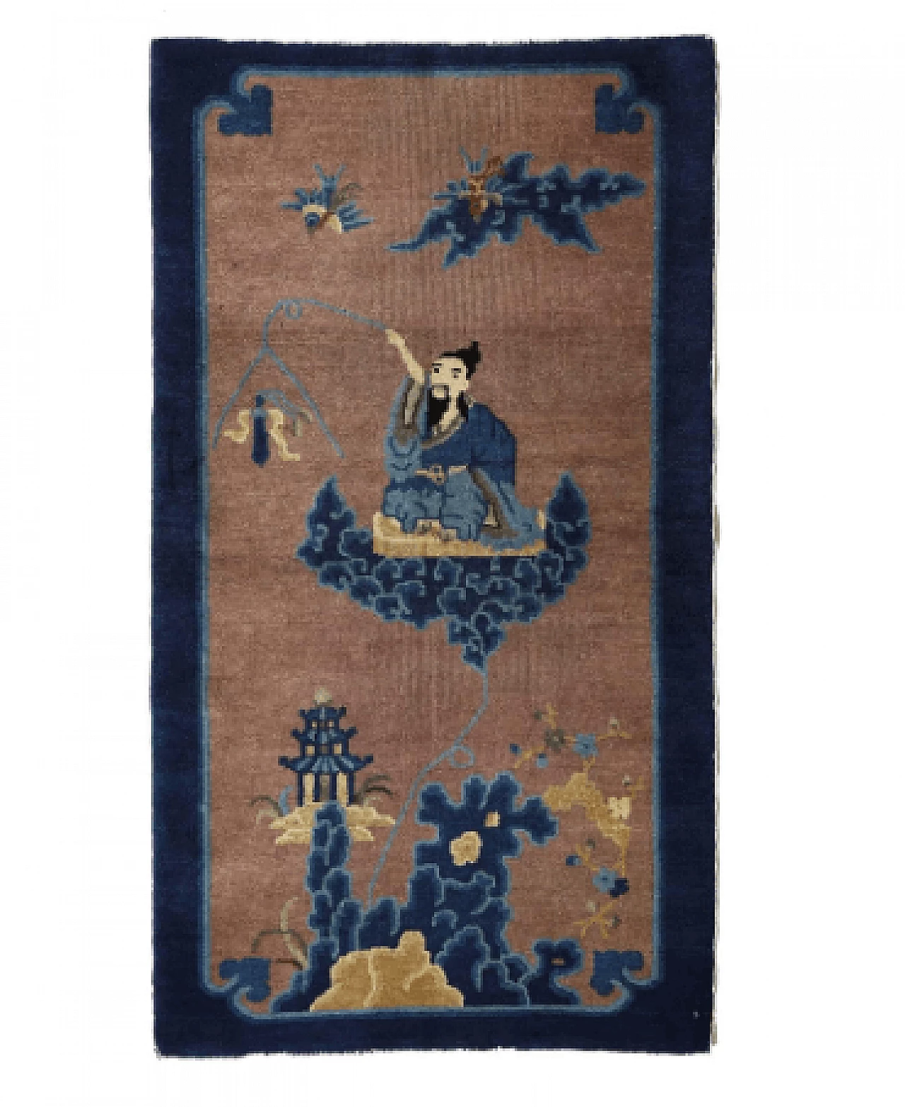 Chinese wool Ming rug with emperor on clouds, 18th century 2