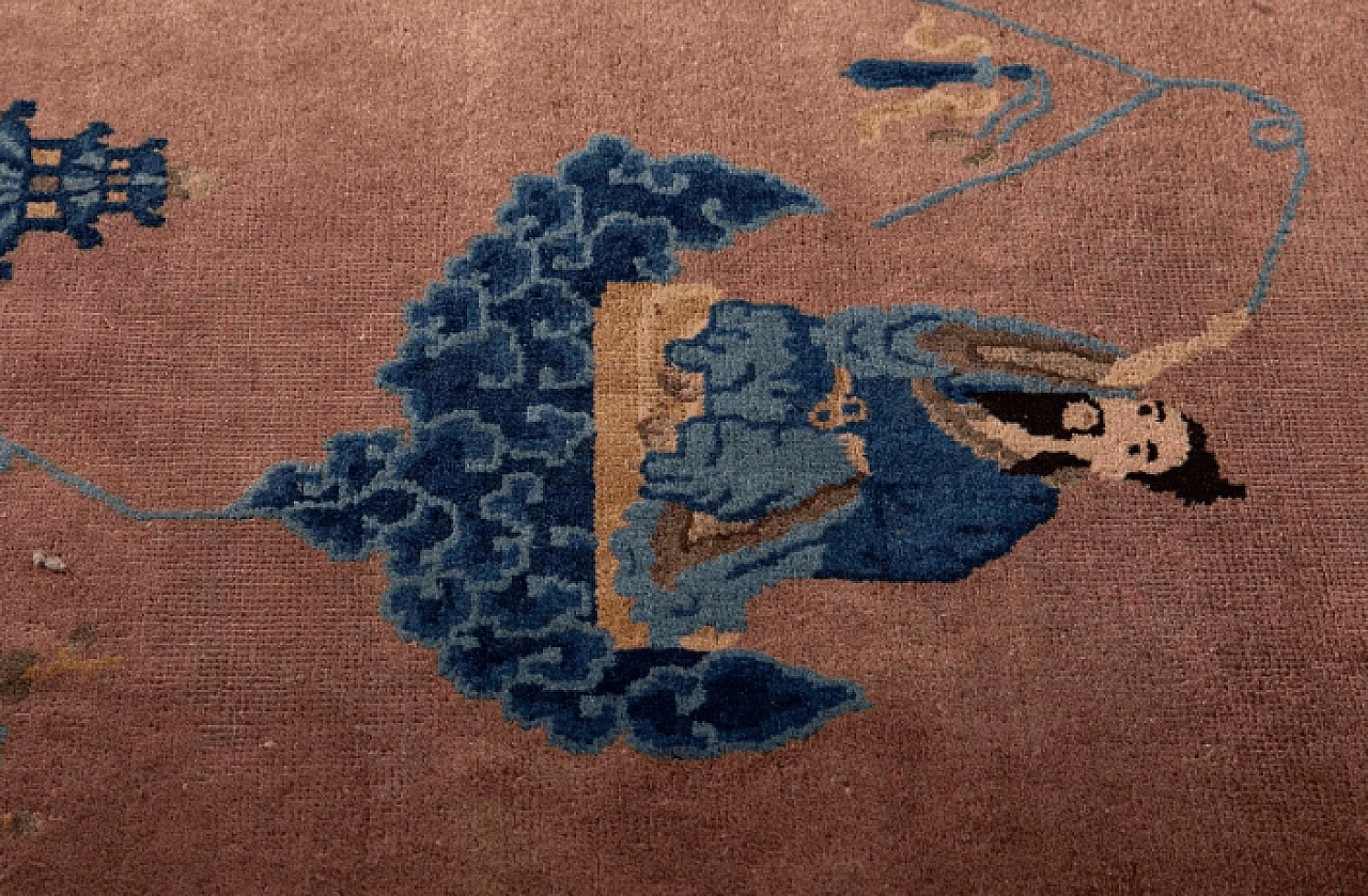 Chinese wool Ming rug with emperor on clouds, 18th century 5