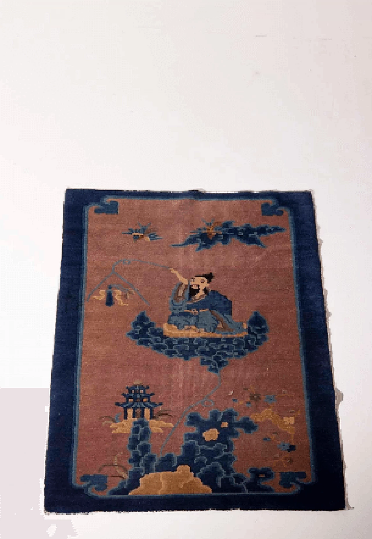 Chinese wool Ming rug with emperor on clouds, 18th century 6