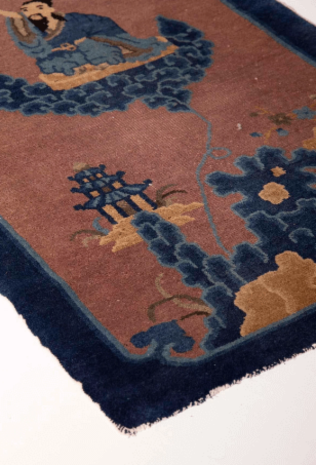 Chinese wool Ming rug with emperor on clouds, 18th century 7