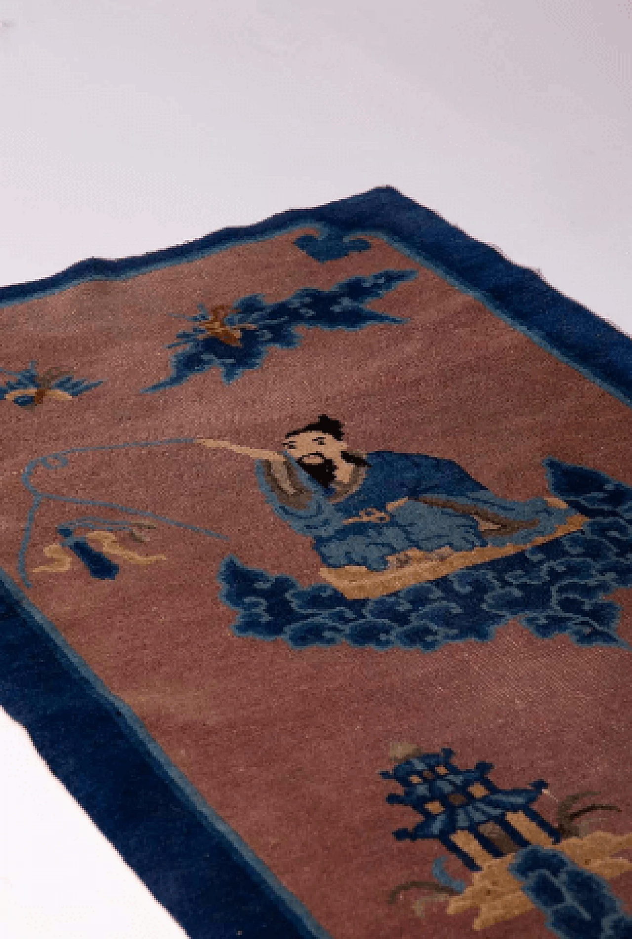 Chinese wool Ming rug with emperor on clouds, 18th century 9