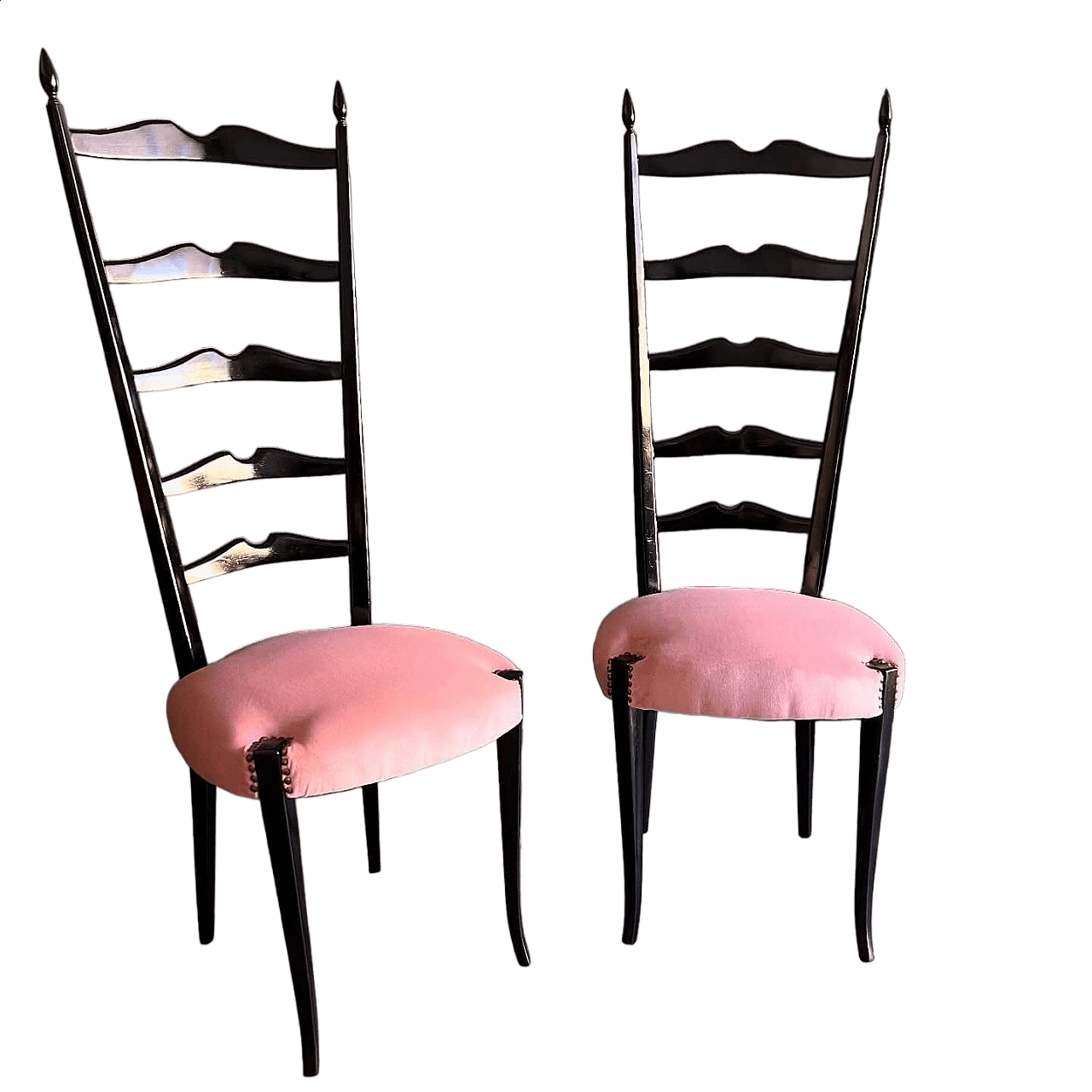 Coppia di sedie Chiavarine in mogano attribuite a Paolo Buffa, anni '50 4