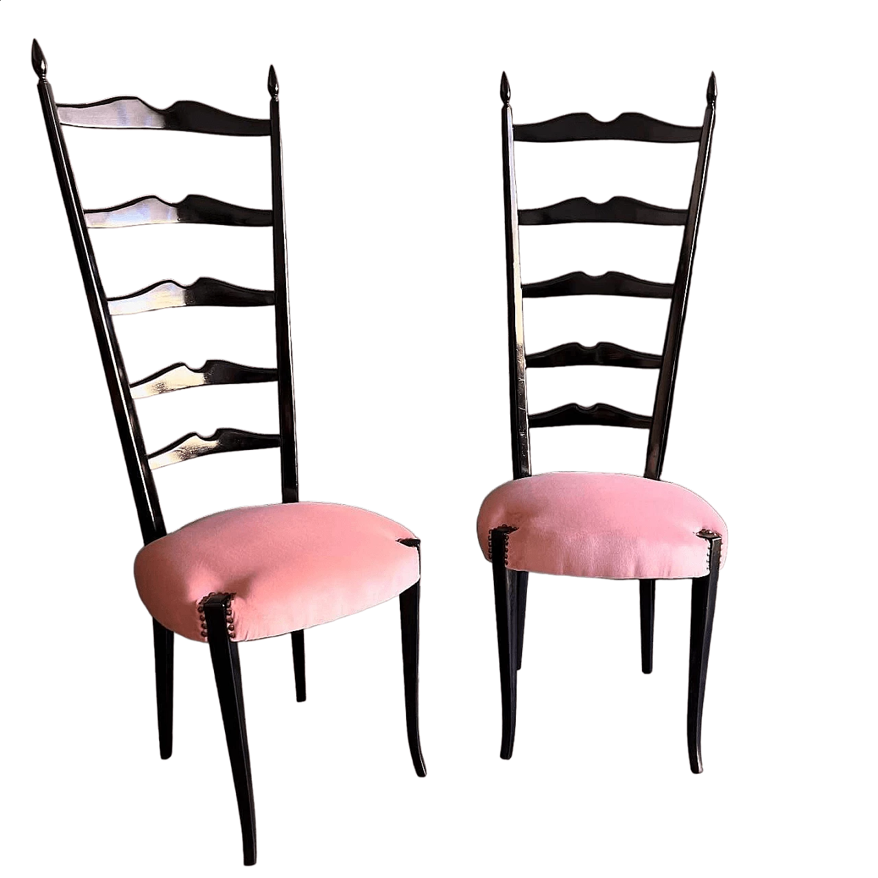 Pair of mahogany Chiavarine chairs attributed to Paolo Buffa, 1950s 4