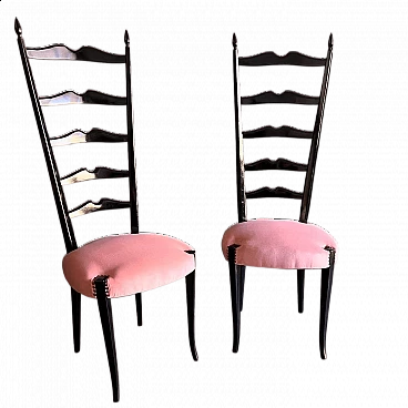 Coppia di sedie Chiavarine in mogano attribuite a Paolo Buffa, anni '50
