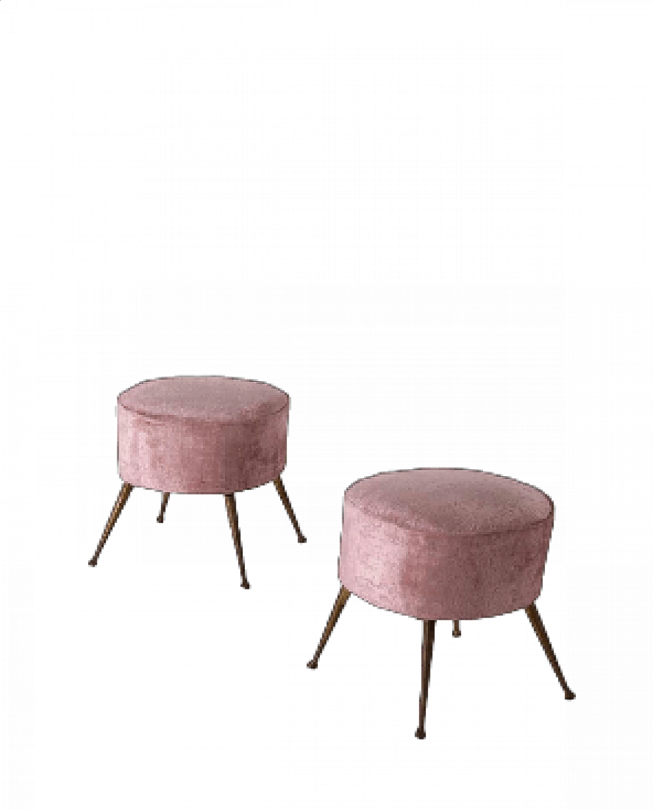Pair of brass and pink velvet poufs, 1950s 11