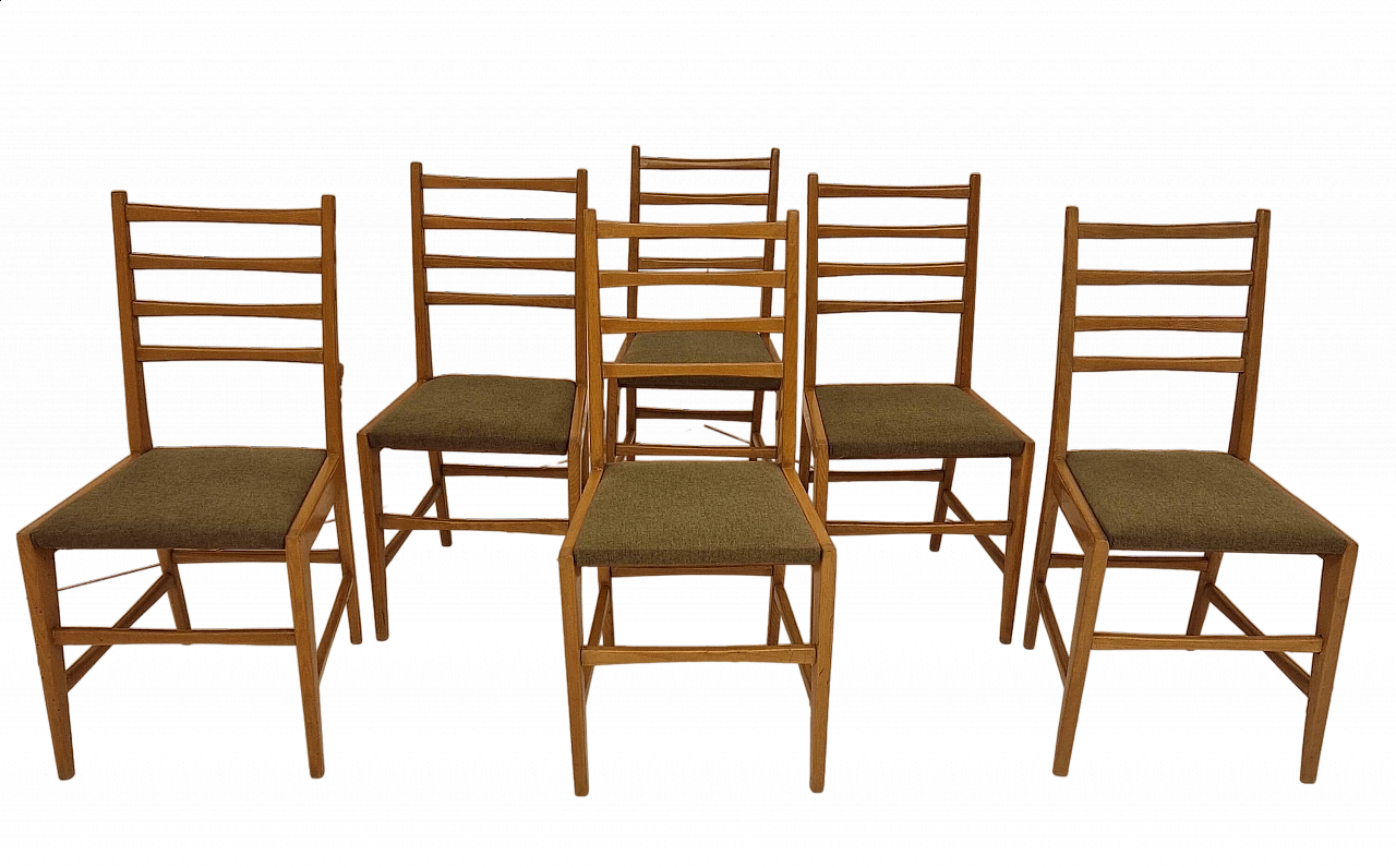 6 Sedie in legno massello chiaro nello stile di Gio Ponti, anni '50 8