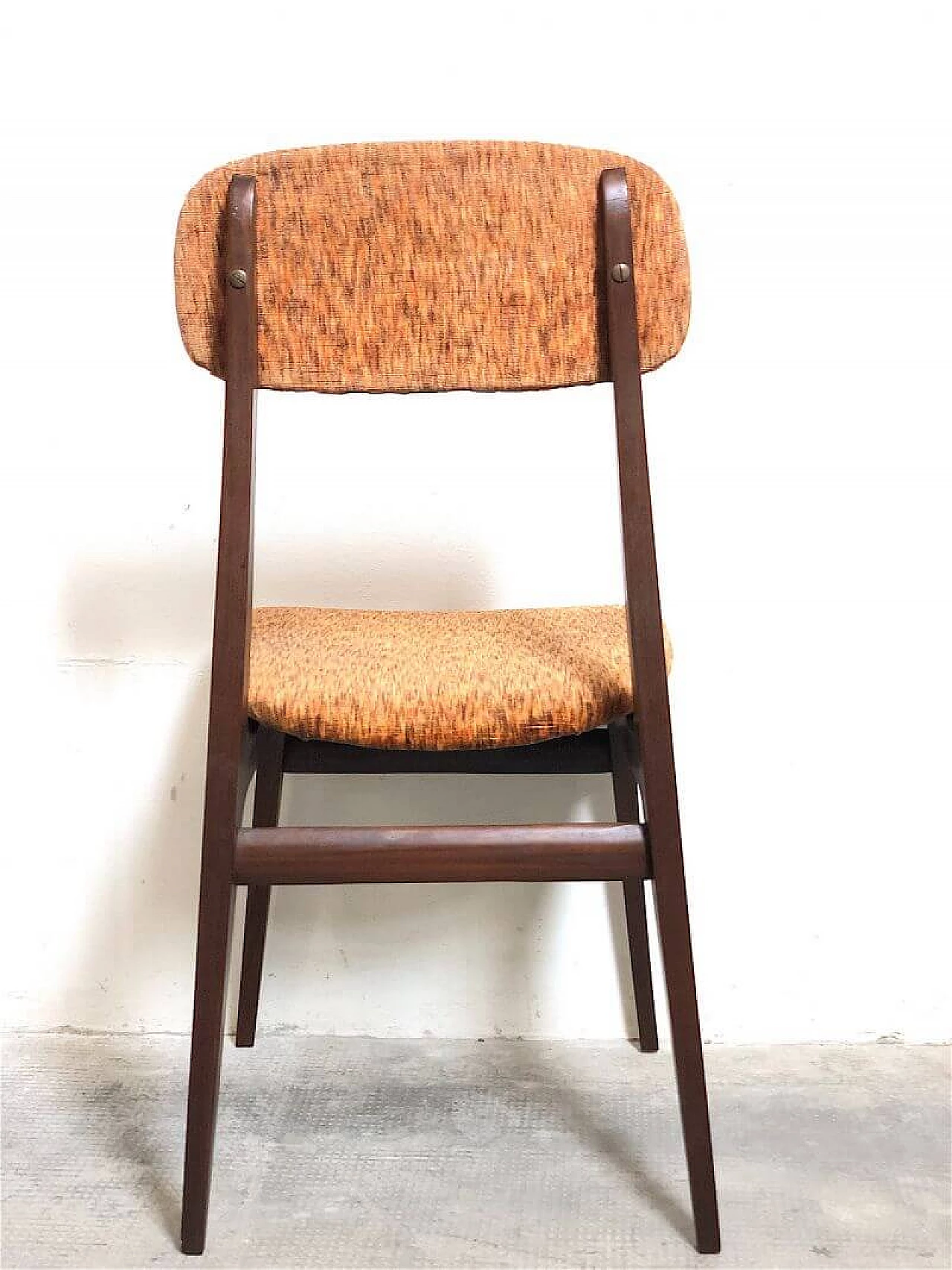 4 Chairs in teak and lobster melange velvet, 1960s 13