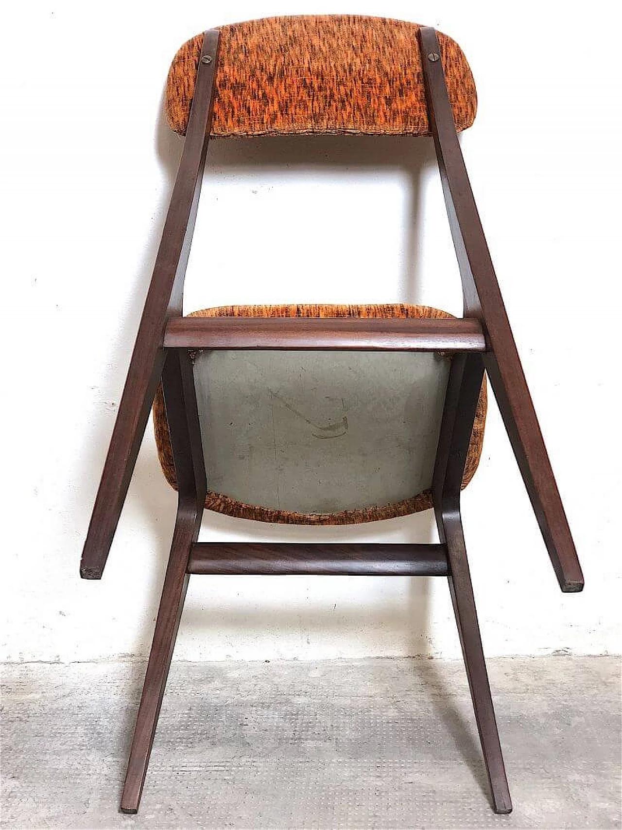4 Chairs in teak and lobster melange velvet, 1960s 16