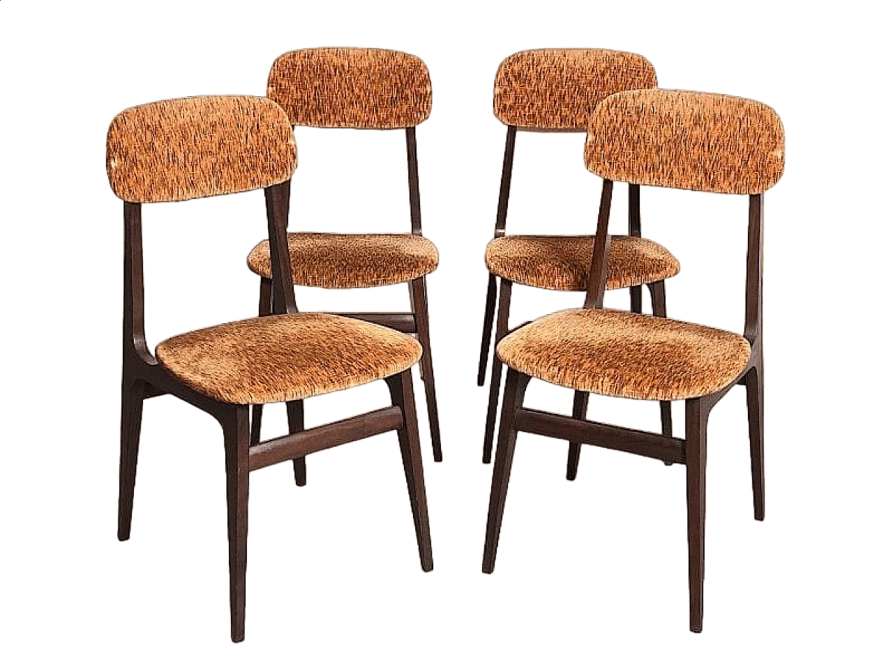 4 Chairs in teak and lobster melange velvet, 1960s 18