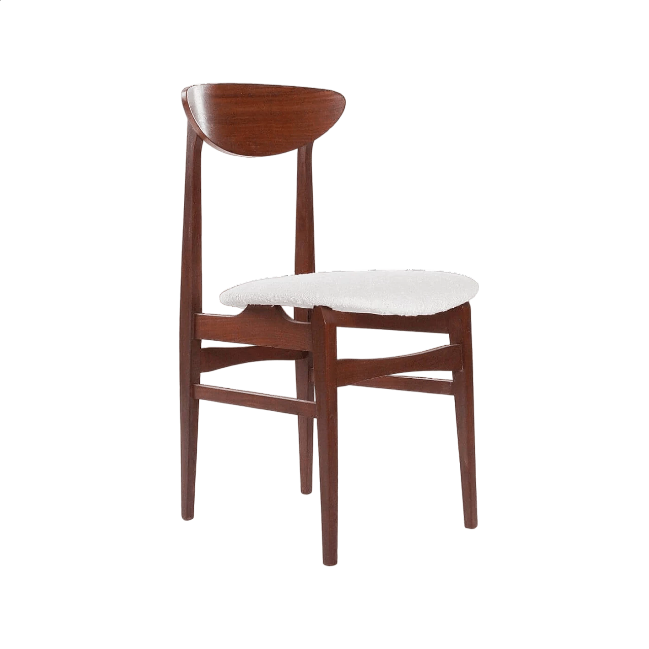 Sedia in legno e tessuto bouclé bianco, anni '60 9