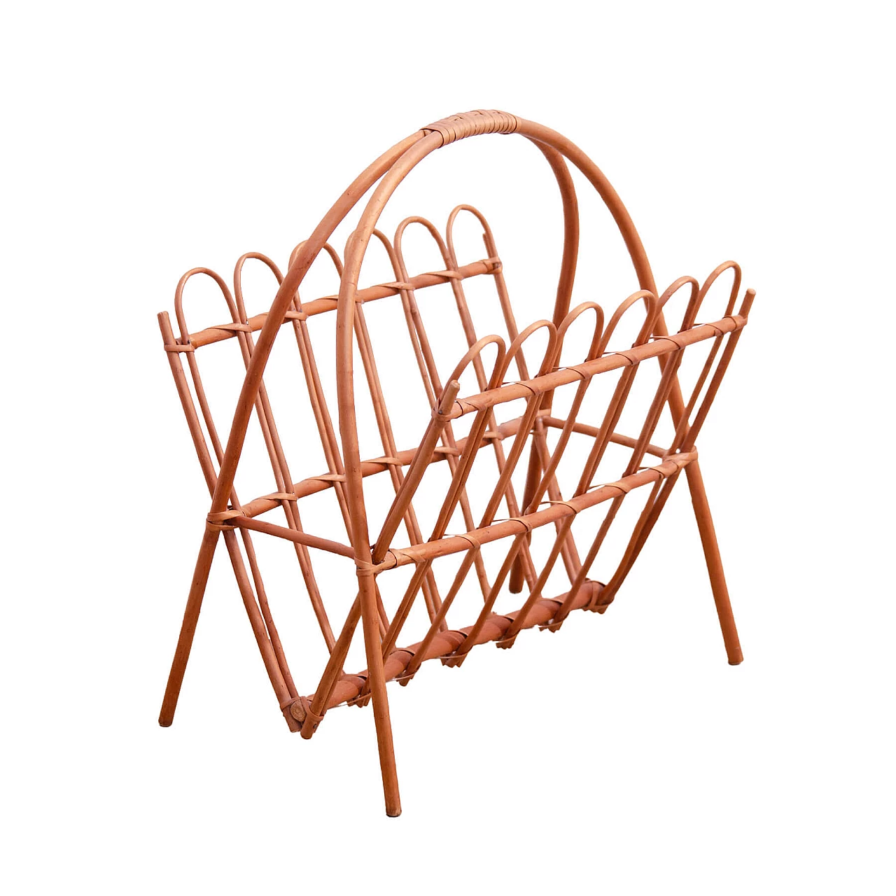 Rattan magazine rack by Jan Kalous for ÚLUV, 1960s 1